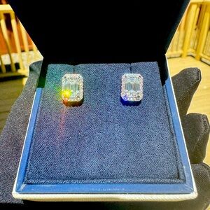 New Moissanite Emerald Cut Earrings 2CT, 18K White Gold Plated Sterling Silver